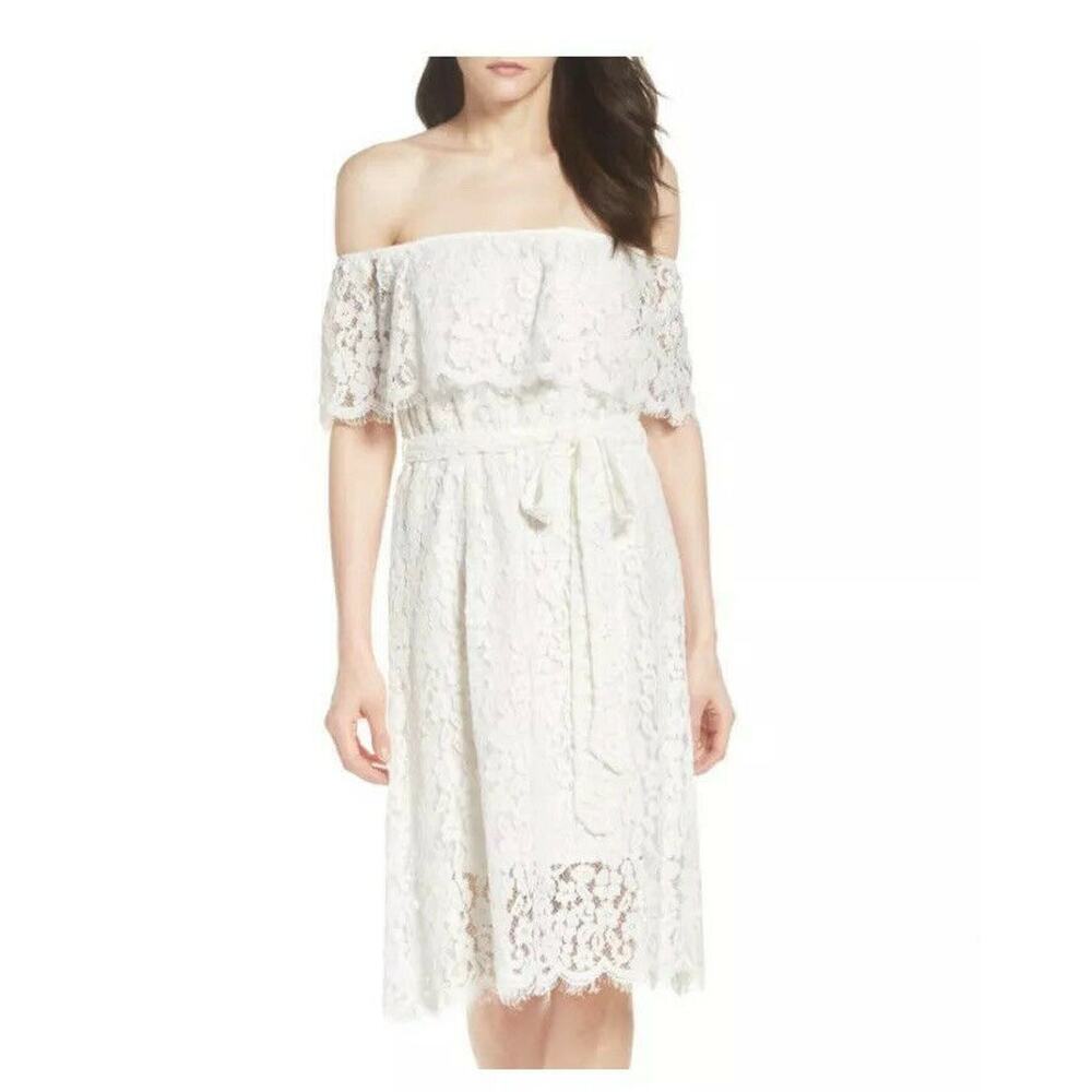 Bardot Sienna Popover Floral Lace Overlay Off The Shoulder Lined Dress Size 6